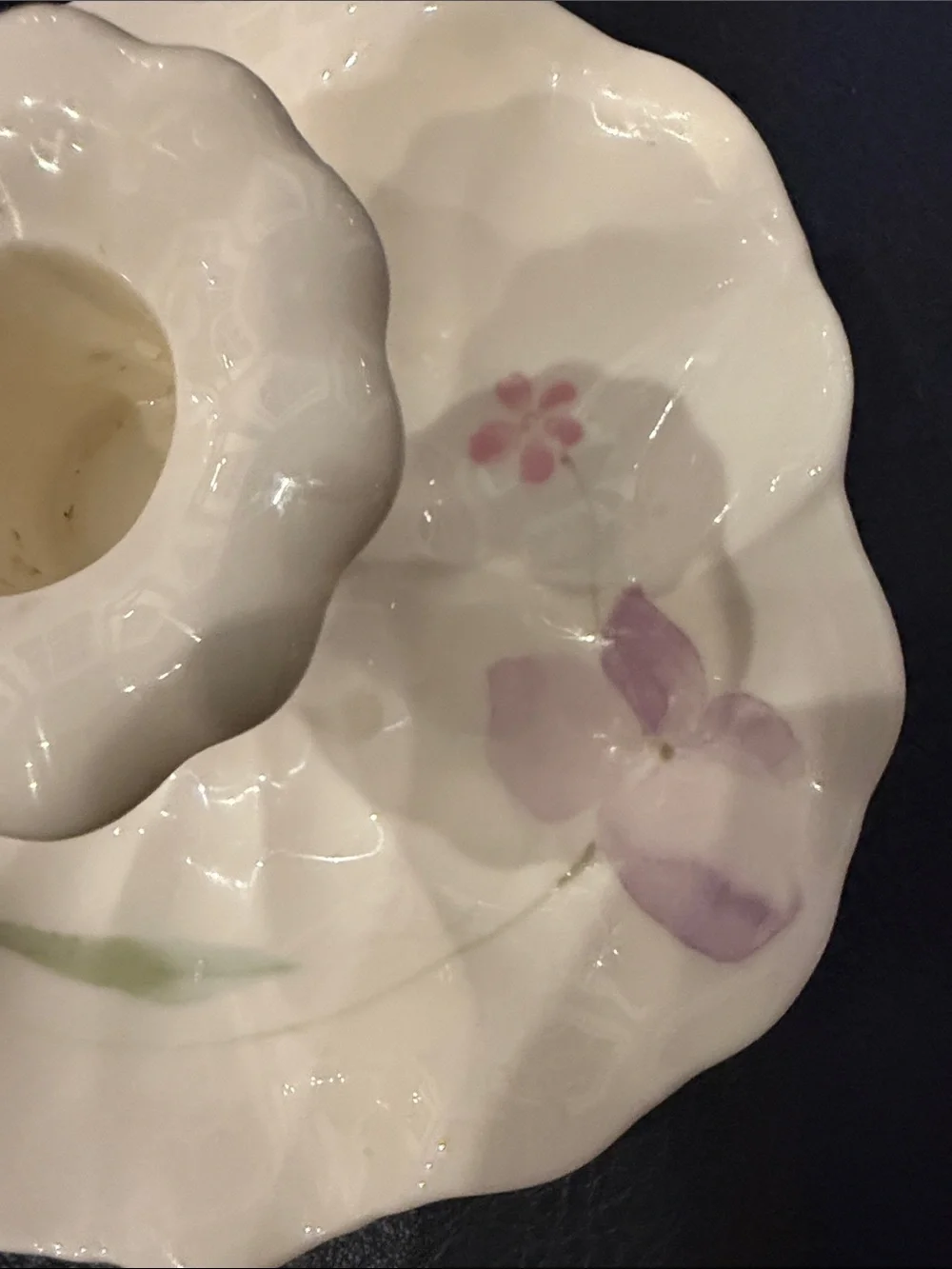 Vintage Mikasa Cream Ceramic Floral Candle Holders with Lavender Accents - Pair